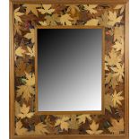 20th century marquetry inlaid wall mirror decorated with butterflies and leaves, 78cm x 64cm