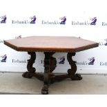 19th Century Gothic Revival octagonal table, with polychrome frieze and column, united by cross