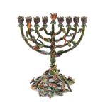 Jay Strongwater. Nine branch enamelled and crystal studded Hanukkah Menorah, 20cm. Provenance: