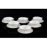 Keith Murray for Wedgwood; a set of six 'Moonstone' twin handled soup bowls and saucers, 17cm