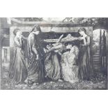 Pre-Raphaelite print in frame and a 19th century Pre-Raphaelite style interior scene of a young