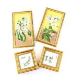 Mintons, a pair of ceramic tiles, each painted with a floral study, one with impressed marks,