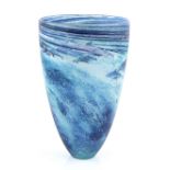 Malcolm Sutcliffe, contemporary studio glass vase decorated with dolphins on sea spray, signed to
