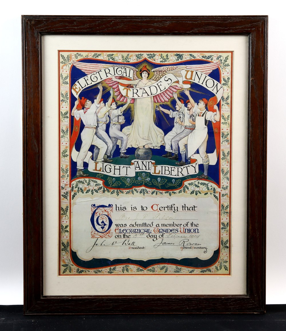 Walter Crane (British, 1845-1915) ‘Light and Liberty’. Certificate issued to Bro. J P Gibson by - Image 2 of 2