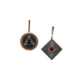 Two mid 20th C enamel pendants, each stamped 925, the circular pendant 3 cm diam.