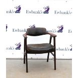 Erik Kirkegaard, Denmark - Mid century elbow chair with black leather upholstery, marked to frame '