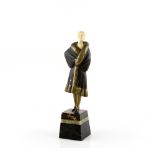 George Rigot, young girl in opera coat, bronze with ivory on marble and onyx base, signed G Rigot,