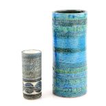 Marilyn Pascoe for Troika cylindrical vase decorated with a continuous band of blue circles, signed