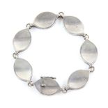 Georg Jensen Flemming Eskilden design, silver panel bracelet of concave oval links, makers marks,