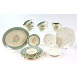 Susie Cooper part dinner service with green and pink banded rim, along with four pieces of Midwinter