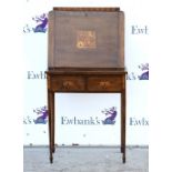 Art Deco bureau fall front bureau the front panel and sides inlaid with stylised flowers, fitted