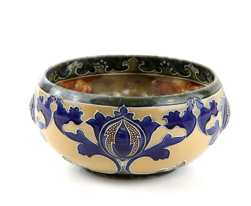 Mark V Marshall for Doulton a bowl with tube lined decoration in Persian style depicting Persimmon