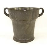Art Nouveau Orivit pewter twin-handled wine cooler decorated in relief with sinuous flowers, 22.