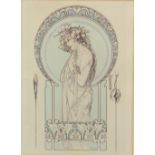 Alphonse Mucha, lithographic print plate 9, from 'Mucha's Figures Decoratives' (1902), with gilded
