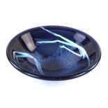 Morag Gordon, contemporary art glass bowl in blue with frosted glass figural decoration, signed