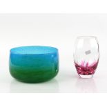 Ekenas Glasbruk Swedish blue and green glass bowl, designed by John-Orwar Lake, signed to base, 20cm