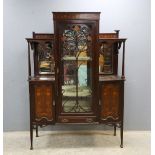 An early 20th C side cabinet with Art Nouveau influence, mahogany inlaid with satinwood, central