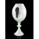 Italian 1960's Italian white and clear glass vase with knopped stem on round foot, 49cm high,.