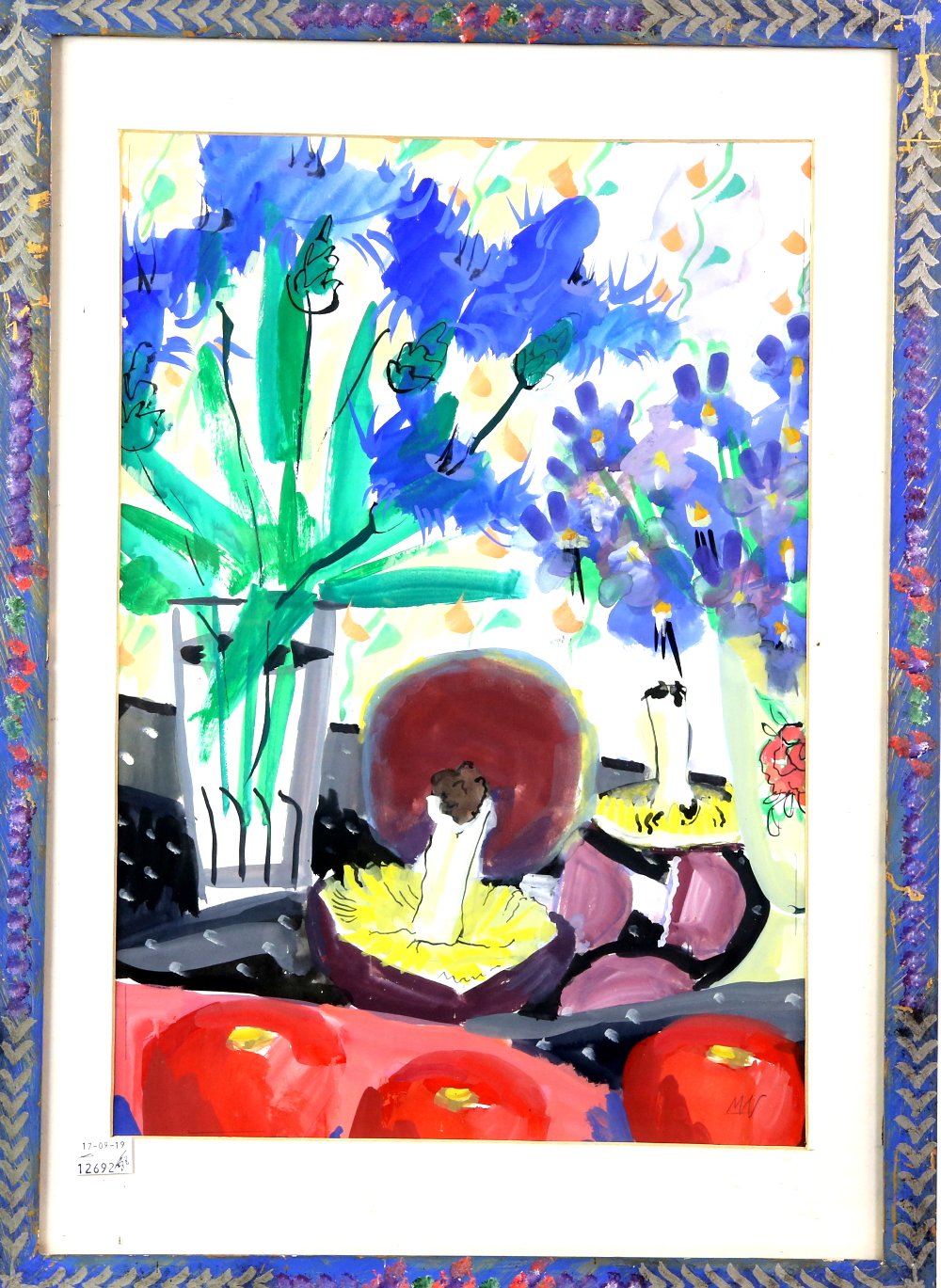 Mary Wondrausch. Gouache still life with mushrooms, watercolour signed and in frame decorated by the - Image 2 of 3