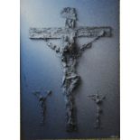 Rodrig, crucifixion, signed mixed media, 55cm x 39cm. Provenance: Part of single owner collection of