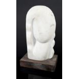 Simon Manby (British, b.1971). 'Head of Venus', carved marble on wooden base, artist label verso,