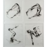 Four studies of nudes framed as one, watercolour, signature indistinct, each 23cm x 26cn .