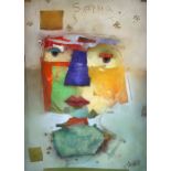 Terri Hallman (1962) 'Sophia', mixed media on board, signed 53 x 74 cm .