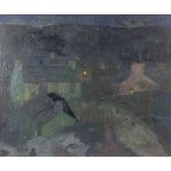 Townscape at night, unsigned, oil on board, 63 x 76 cm .