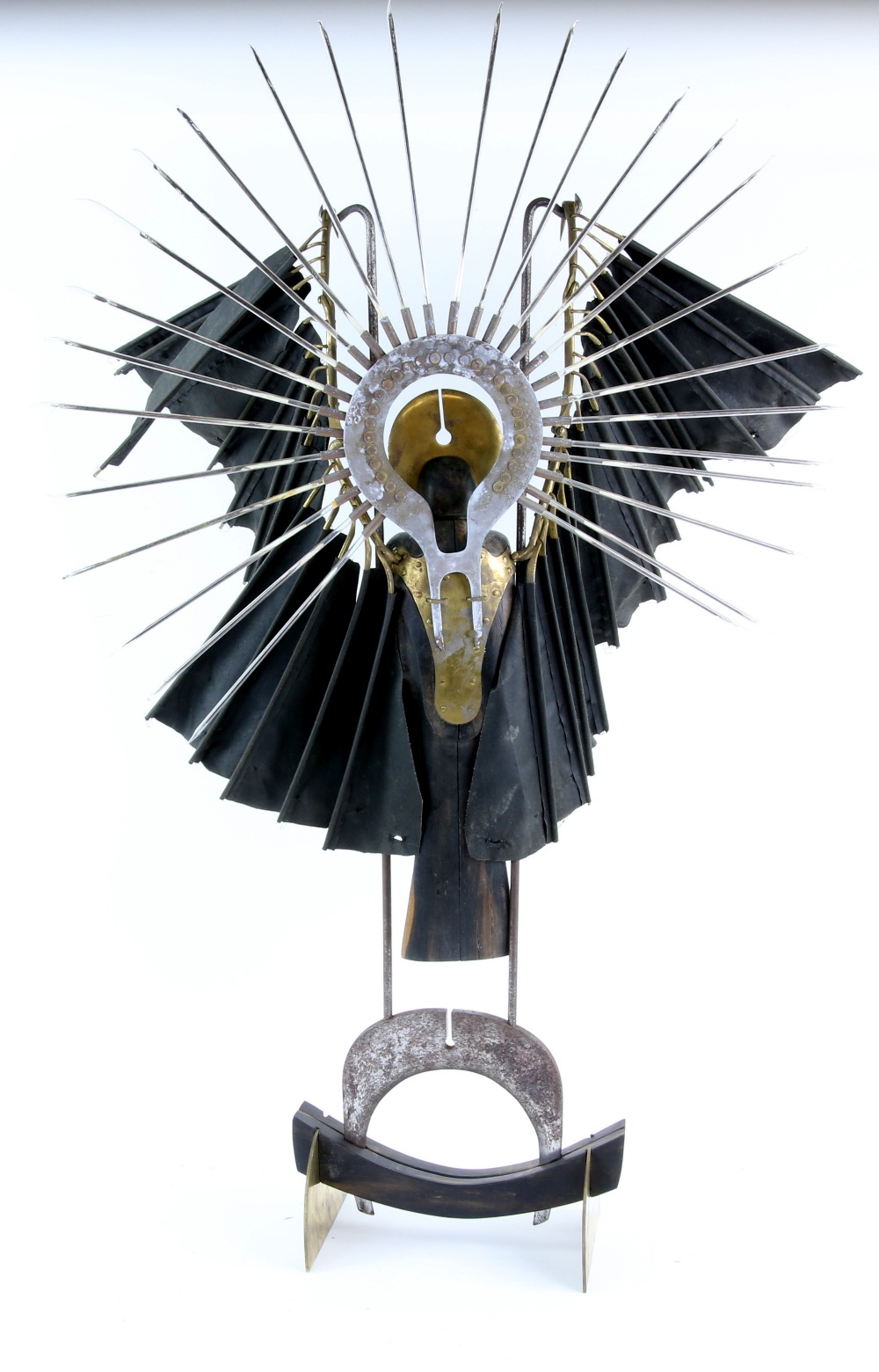 Unknown artist. 20th century sculpture with taxidermy crow, rosewood metal, cloth and glass 'The - Image 2 of 2