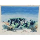 Brook landscape with house and palm trees signed watercolour, 50cm x 70cm. Provenance: Part of