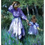 § Sherree Valentine Daines (British, b.1959). 'Walking Through The Bluebells', oil on board, signed,