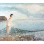 § David Brayne RWS (British, b.1954), landscape with female nude holding a fish net with catch,