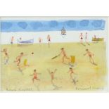 Bernard Cheese (British, 1925-2013). Beach Cricket, pencil and watercolour, signed and titles in