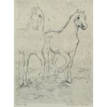 Margret Hunter (British b1948) 'Horses' signed titled in pencil 16/25 dry-point etching 63cm x
