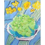 20th Century, still life of a bowl of greens, unsigned watercolour, 48 x 40 cm .