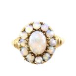 Modern opal cluster ring set in 9 ct gold mount, ring size N 1/2 . CONDITION9 ct gross weight 2.9