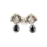 Pear cut diamond and Sapphire cluster drop earrings by 'Love' Vera Wang, 18 ct white gold post and