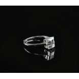 An emerald cut diamond, estimated weight, 2.39 carats, set in Art Deco style mount, stamped