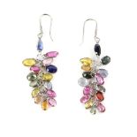 A pair of multi-colour sapphire earrings, in a grape style setting, wire fittings and settings in 14