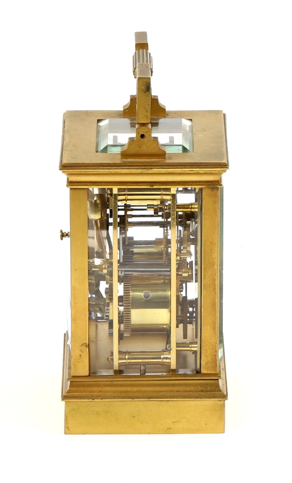 Early 20th century French brass carriage clock with alarm, the white enamel face with Roman numerals - Image 2 of 3