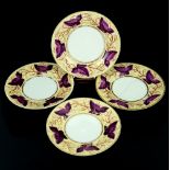 Worcester, Flight Barr & Barr, four plates decorated with vines and purple leaves, gilt banded rims,