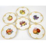 Six KPM cabinet plates, each painted with fruit and flowers, gilt border decoration in relief,