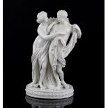 Royal Vienna blanc de chine figural group with a man and woman in classical pose, blue shield