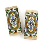 Two 16th C Hispano-Moresque tiles painted in enamels, probably Seville, 28 x 12.5 cmref Anthony