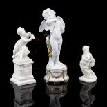 Naples figurine of Eros in white porcelain with gilded highlights, on integral circular base