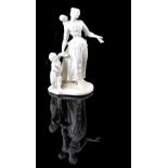 Dresden blanc de chine figural group of a mother and two children, impressed shield mark to base,