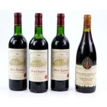 Four bottles of French red wine to include three bottles Baron J.De Montfort Saint Emilion, 1999