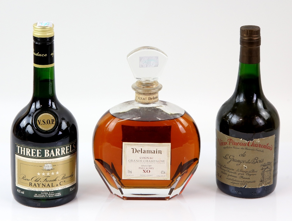 Delamain Xo Cognac 700ml, la Grange du Bois 700ml, Three Barrels five star 700ml, all boxed (3). - Image 2 of 3