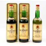 Three bottles Glenlivet 12 year old single malt scotch whisky, 75 cl.