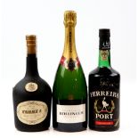 One bottle of Bollinger champagne special cuvee brut, one bottle Ferreira Ruby Port, one bottle